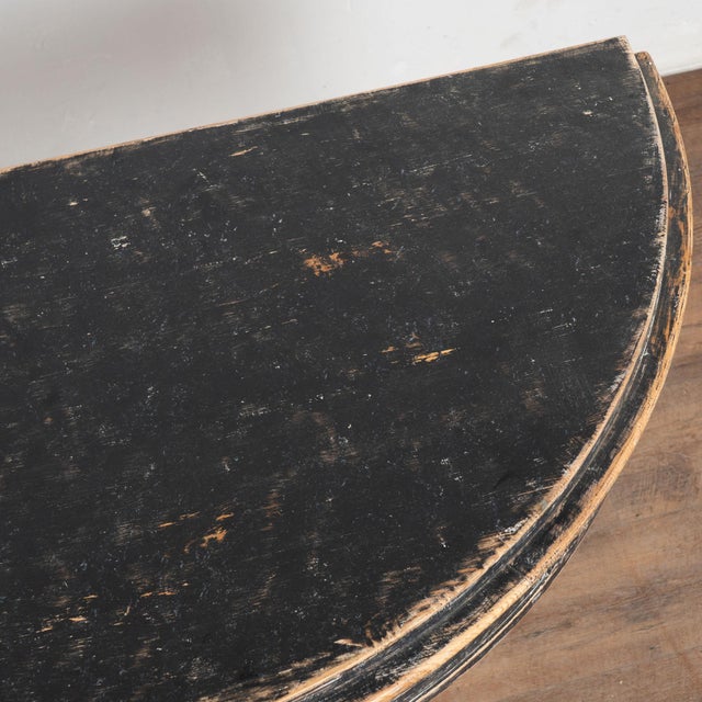 Wood 19th Century Swedish Black Pine Demi Lune Side Table Console For Sale - Image 7 of 13