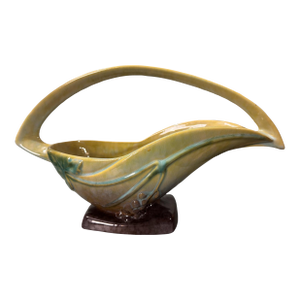 Mid 20th Century Vintage Roseville Wincraft Art Deco Art Pottery Handled Basket 2bk-12
