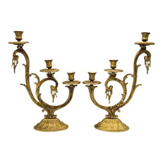 Vintage Gothic Revival Dripping Brass Candelabras- a Pair For Sale
