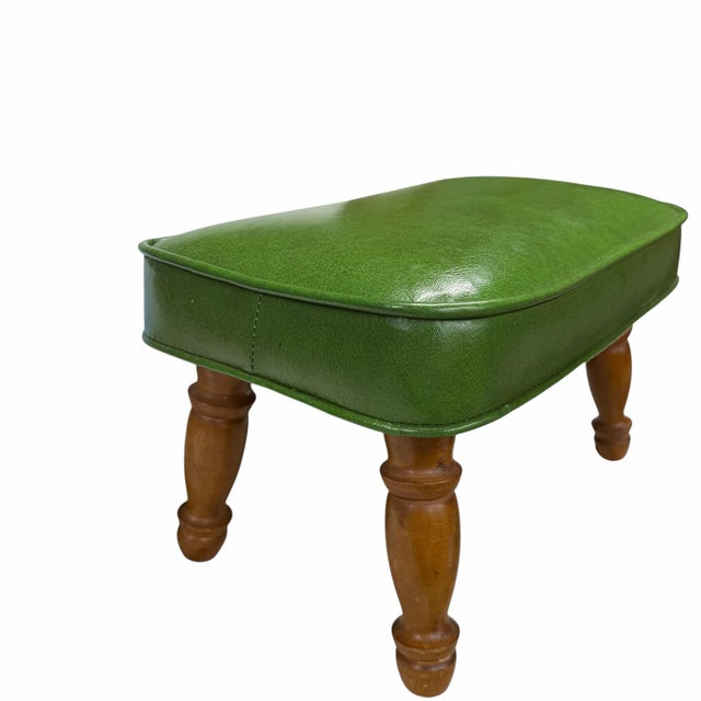 Mid-Century Modern Mid Century Green Faux Leather Footstool For Sale - Image 3 of 8
