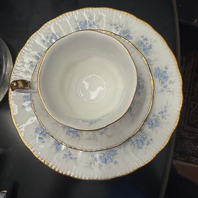 Mid-Century Modern Vintage Paragon "Remember Me" Fine Bone China Teacup Trio – 3-Piece Set For Sale - Image 3 of 6