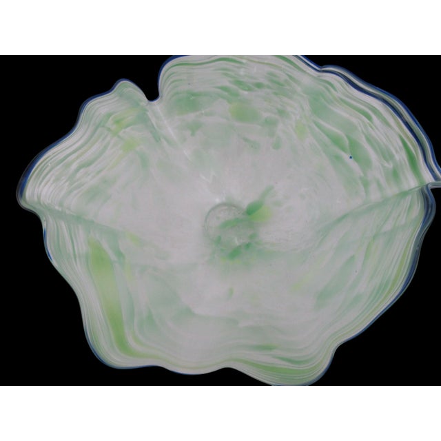 Large Seaform Blue Green Ruffled Pilchuck Studio Hand Blown Art Glass Bowl For Sale - Image 11 of 13