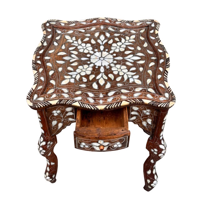 Antique Levantine Mother-of-Pearl Inlay Side Table With Drawer For Sale - Image 4 of 7