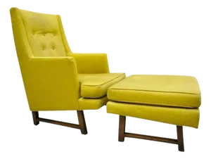 Mid 20th Century Edward Wormley Dunbar Mid Century Modern Walnut High Back Lounge Chair & Ottoman