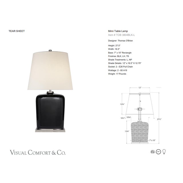 Thomas O'Brien by Visual Comfort Signature Mimi Table Lamp in Black with Linen Shade Designer: Thomas O'Brien Height:...
