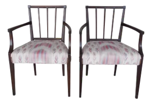 Antique Edwardian / Hepplewhite Style Mahogany Arm Chairs 19th Century - a Pair