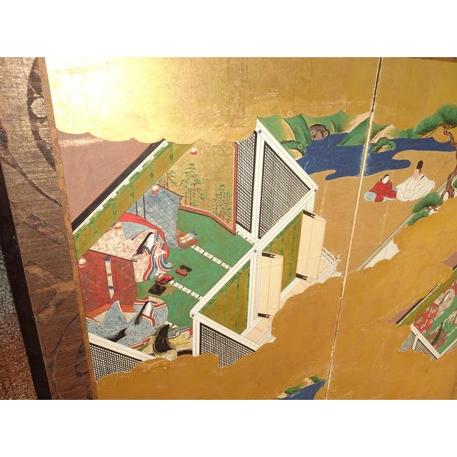1800s Japanese Four Panel Screen Picture Genji Tokugawa W Letter of Authenticity For Sale - Image 12 of 15
