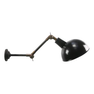 Vintage French Industrial Black 2-Arm Metal and Brass Wall Light For Sale