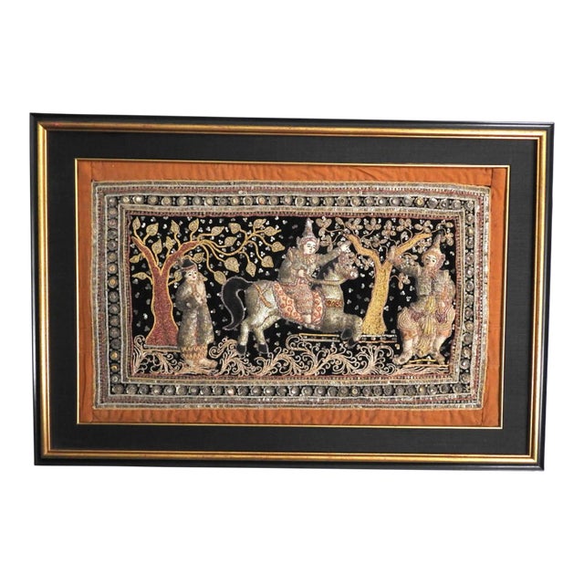 1930s Burmese Kalaga Tapestry Framed Ramayana For Sale