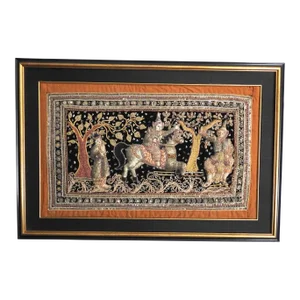 1930s Burmese Kalaga Tapestry Framed Ramayana
