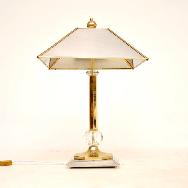 Mid-Century Modern Large Vintage Italian Brass, Glass, and Steel Table Lamp, 1970s For Sale - Image 3 of 9