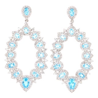 5.08 Carat Blue Topaz White Topaz Silver Earrings, A Pair For Sale