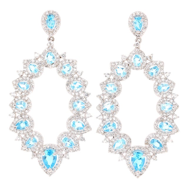 5.08 Carat Blue Topaz White Topaz Silver Earrings, A Pair For Sale