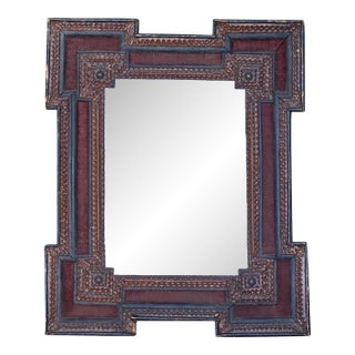 Antique French Tramp Art Mirror with Stepped Corners, circa 1900 For Sale