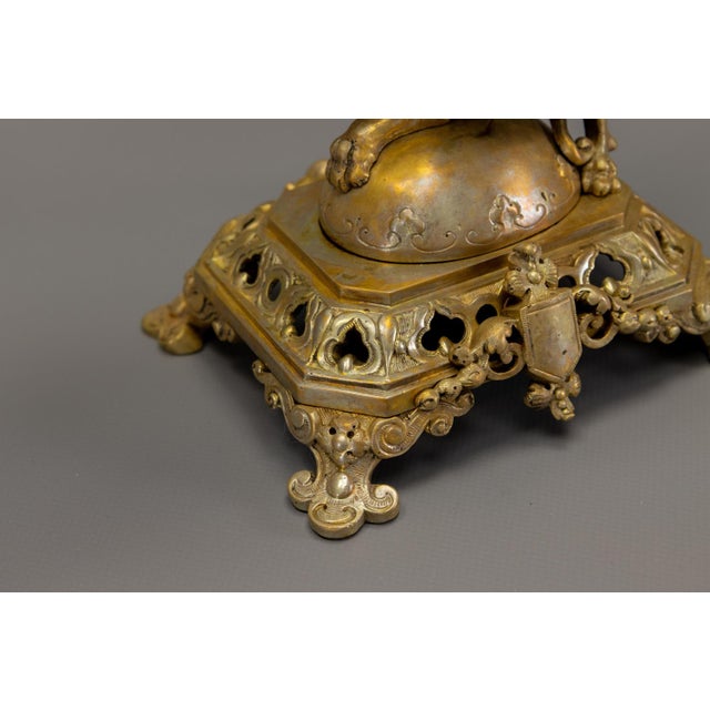 Neo-Gothic French Bronze Candelabras with Heraldic Lions, 1920s, Set of 2 For Sale - Image 10 of 18