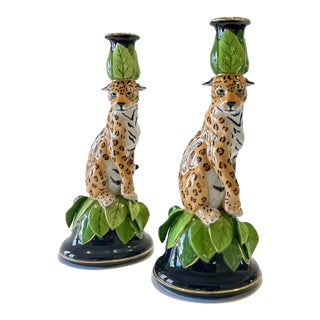 Vintage MCM Lynn Chase Jaguar Jungle Candlesticks -Pair For Sale