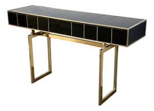 Black Glass Console Table, 1980s