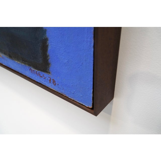 Mid-Century Modern Jozef Mees, Blue Lyrical Abstract, Oil on Panel, 1978 For Sale - Image 3 of 7