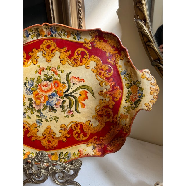 Traditional Vintage Japanese Lacquered Papier-Mâché Floral Serving Tray, Circa 1940s–1950s For Sale - Image 3 of 8