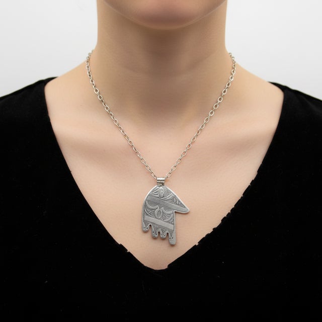 Vintage Berber Hand of Fatima/ Hamsa Sterling Silver Pendant With Geometric Motif For Sale - Image 9 of 9