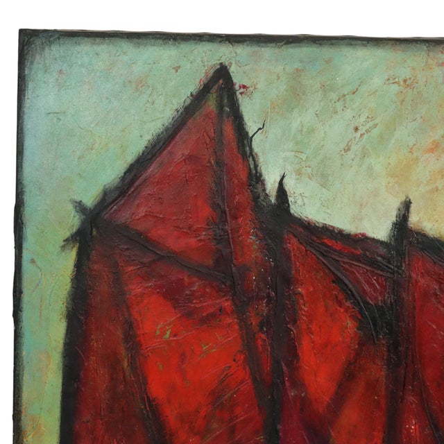 Textile Abstract Boat, 1950s, Oil Painting on Canvas For Sale - Image 7 of 13