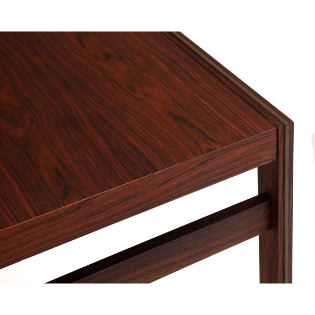 Mid Century CFC Silkeborg Danish Rosewood Square End Table Brass Trim For Sale - Image 15 of 17