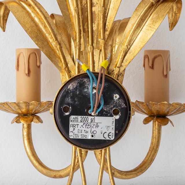 Hollywood Regency Gilt Wheat Sheaf Wall Sconces, Italy, 1990s, Set of 2 For Sale - Image 10 of 12