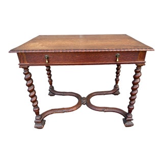Antique American Oak Carved and Barley Twist Leg Desk, Circa 1910's For Sale