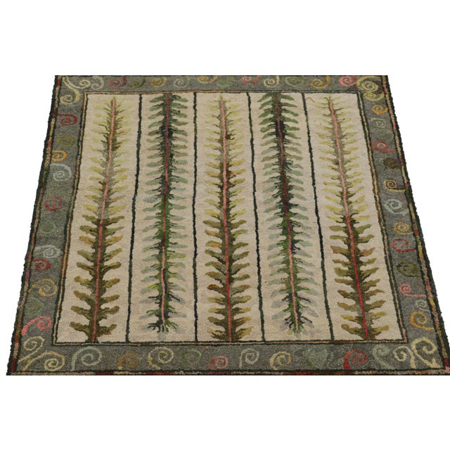 1920s Antique Hooked Square Rug in Beige With Floral Medallion, From Rug & Kilim For Sale - Image 5 of 7