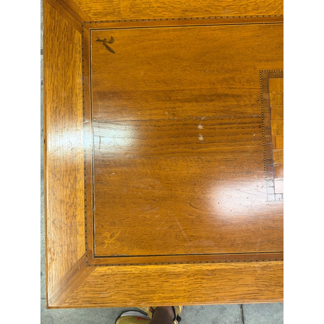 English Vintage Checkerboard Wood Inlay Game Table For Sale - Image 3 of 9