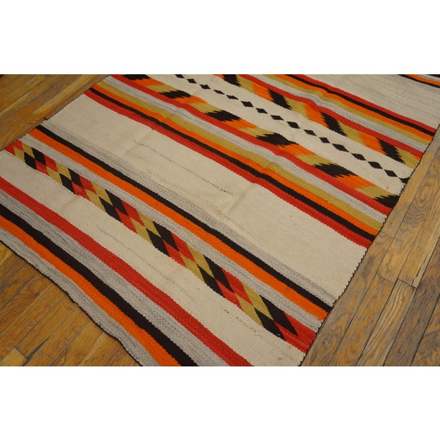 Early 20th Century American Navajo Carpet ( 4'2" x 6'2" - 127 x 188 ) Allover Geometric Flat Weave 1930s Wool Ivory Beige...