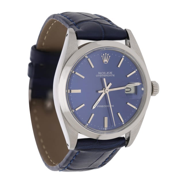 1960s Rolex 6694 Oysterdate Precision Blue Sunburst Dial 34mm Watch For Sale In Miami - Image 6 of 8