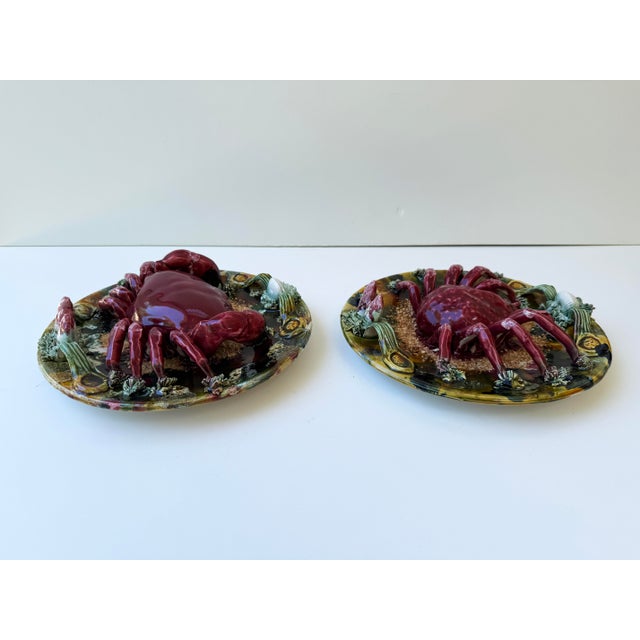 Pair of French Palissy Majolica Crab Plates For Sale - Image 9 of 12