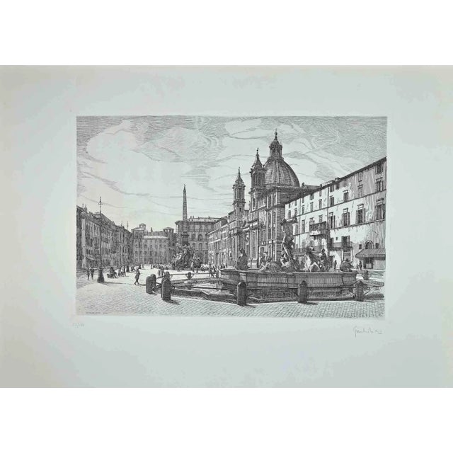 View of Piazza Navona is an original contemporary artwork realized in 1970 by the Italian artist Giuseppe Malandrino...