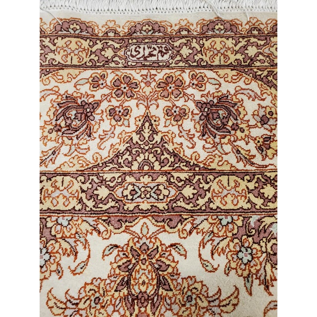 Textile Rare Finely Woven Persian Silk Qum, Handmade Oriental Rug, Soft Ivory For Sale - Image 7 of 13