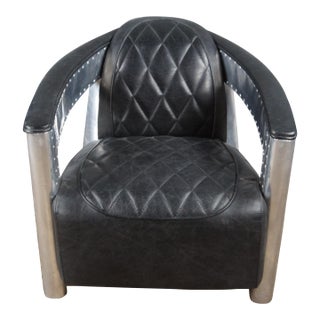 Vintage Meridian Aviator Aluminum & Leather Club Lounge Armchair For Sale