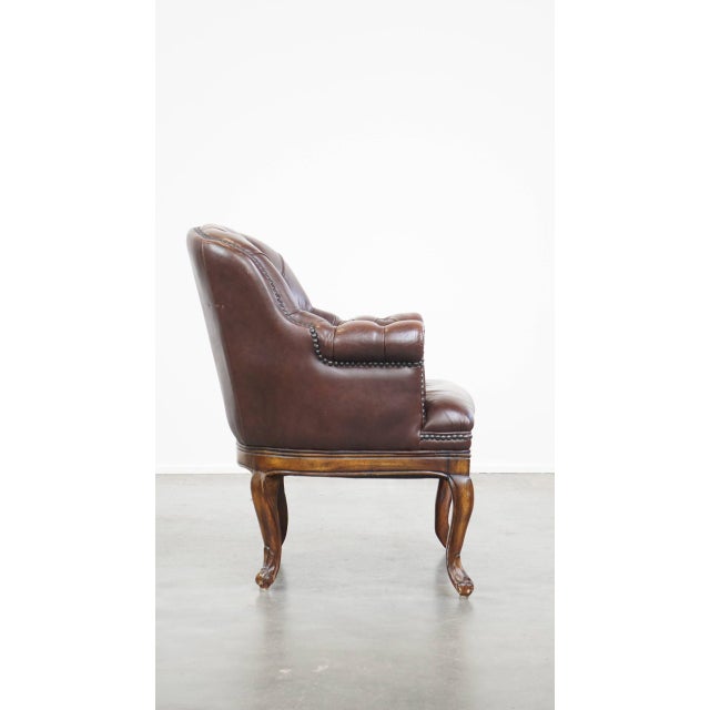 English Cowhide Chesterfield Armchair with Wood Legs For Sale - Image 3 of 16