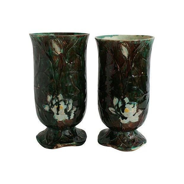 Late 19th Century Antique Holdcroft Majolica Vases - a Pair For Sale - Image 5 of 6