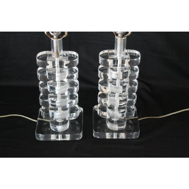 Glam Mid-Century Modern Karl Springer Style Stacked Lucite Table Lamps-A Pair For Sale - Image 11 of 13