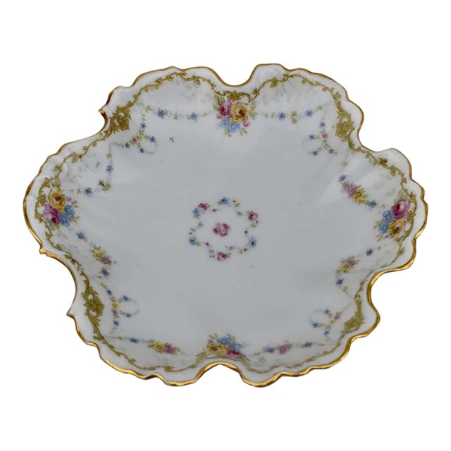 Antique Ahrenfeldt Limoges Plate Richard Briggs Boston Floral Gold Scalloped For Sale