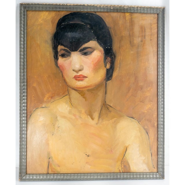 Tan Resolute Portrait of a Parisian Woman by Genevieve Simont Ireland For Sale - Image 8 of 8