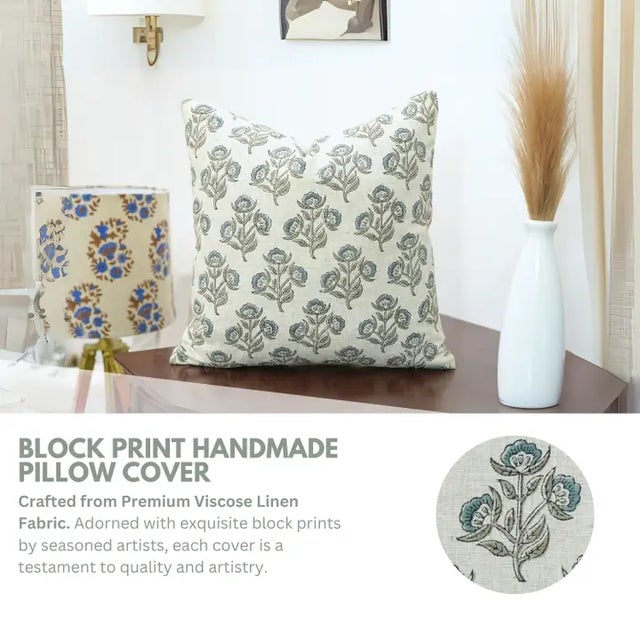 Elevate your home décor with this block print handmade cushion cover, thoughtfully crafted on premium viscose linen....