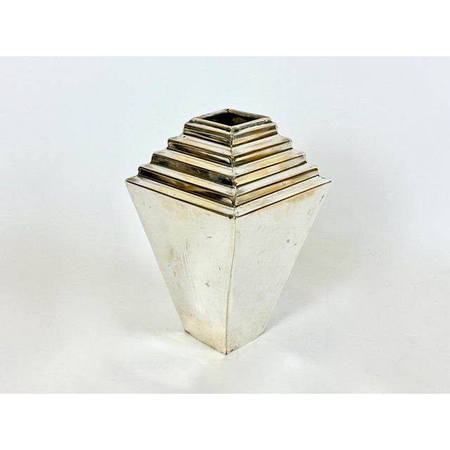 Mid-Century Modern Art Deco Silver-Plated Vase, 1950s For Sale - Image 3 of 13