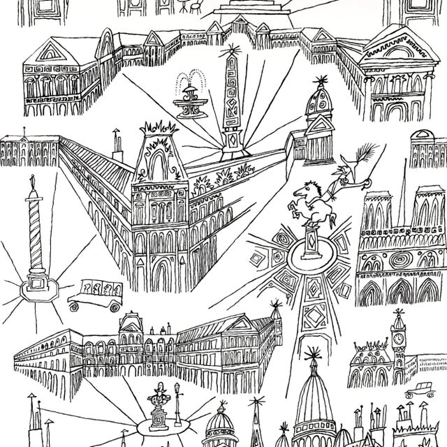 Schumacher Views of Paris Wallpaper in Black & White For Sale