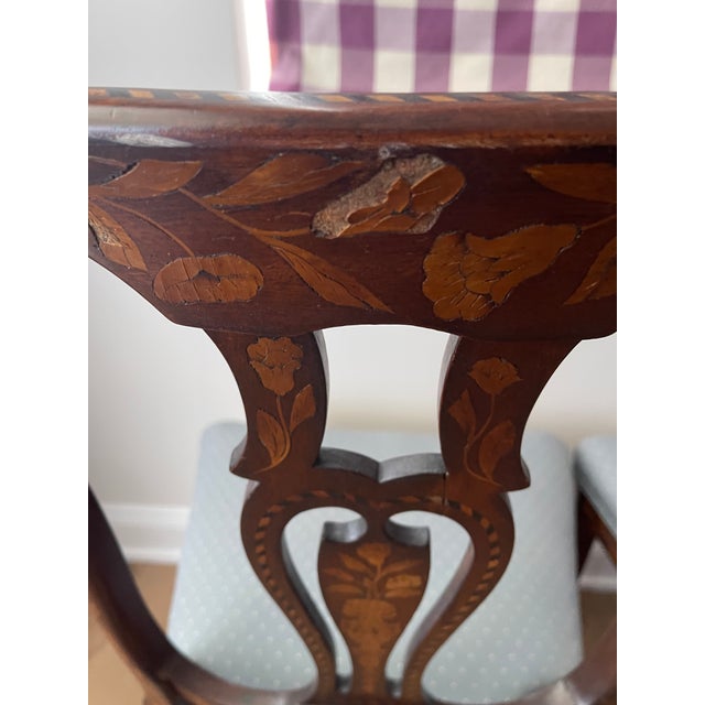 Pair of Antique Marquetry Side Chairs With Elaborate Floral Decorations For Sale - Image 10 of 10