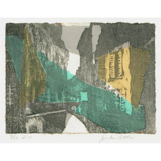 Abstract Abstract Modern Cityscape With Yellow & Green by Julia Pitcher For Sale - Image 3 of 6
