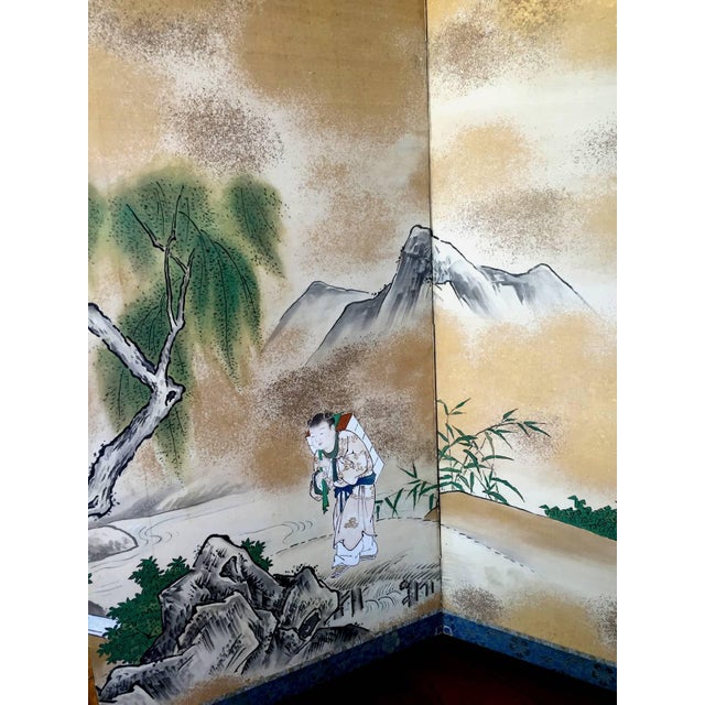 Metal Rare Antique Japanese Folding Screen by Kano Tanshin For Sale - Image 7 of 10