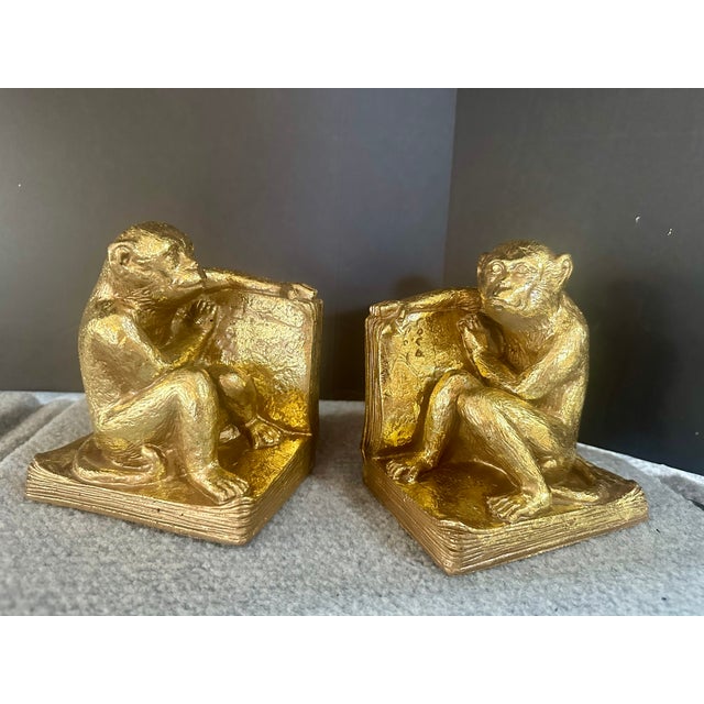 Pair | Vintage Gold Gilt Monkey Bookends For Sale - Image 4 of 7