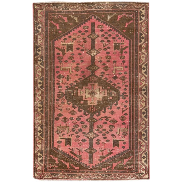Textile 1960s Vintage Persian Distressed Handmade Tribal Pink Wool Rug For Sale - Image 7 of 7