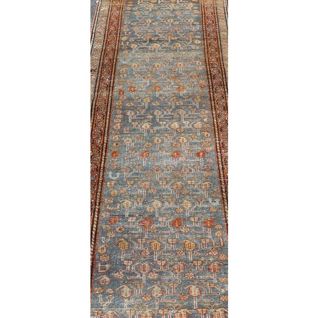 Textile Antique Persian Malayer Runner With Blue Field and Floral Design 2'10" X 9'3" For Sale - Image 7 of 11